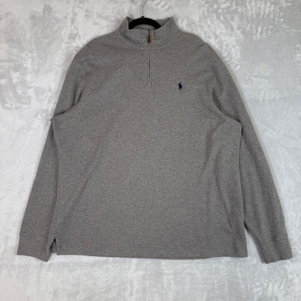 Polo Ralph Lauren Quarter Zip Mens XL Grey Estate Rib Cotton Pullover